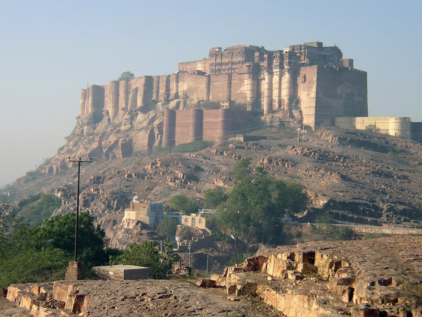 Mehrangarh Fort rising on its rock escarpment above Jodhpur, Rajasthan