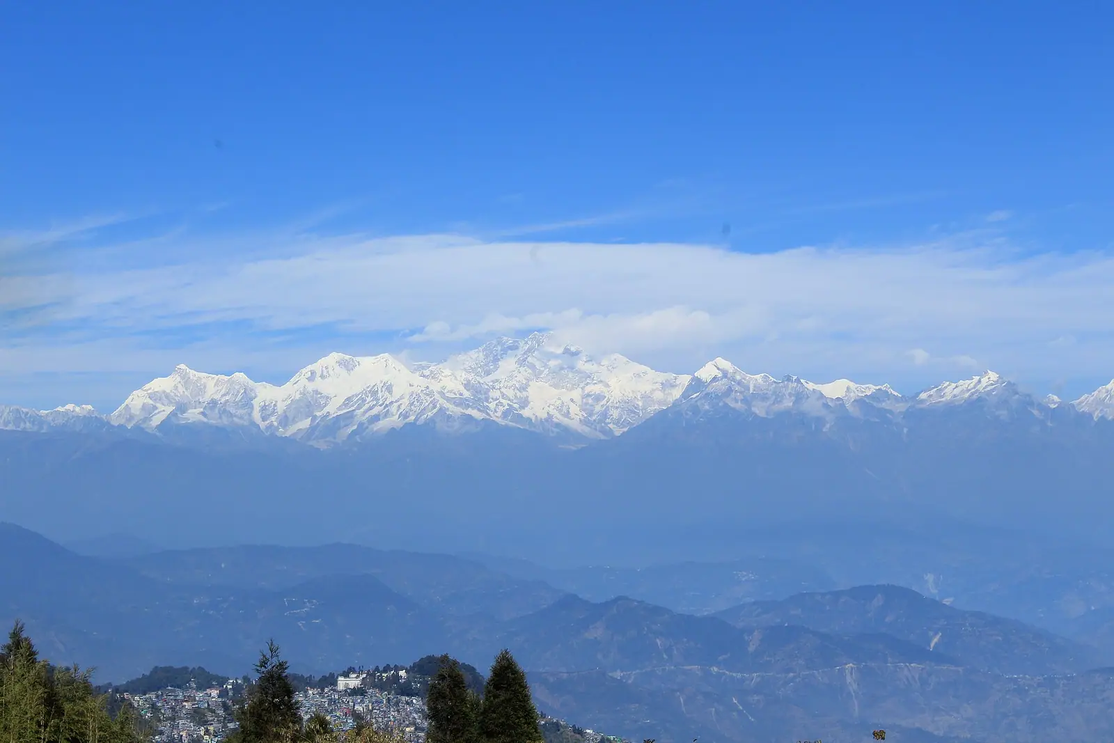 Kangchenjunga catching first light seen from Tiger Hill above Darjeeling