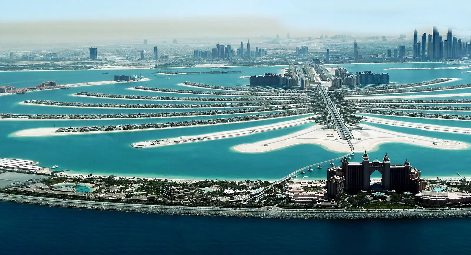 The frond-shaped island of Palm Jumeirah in Dubai, United Arab Emirates