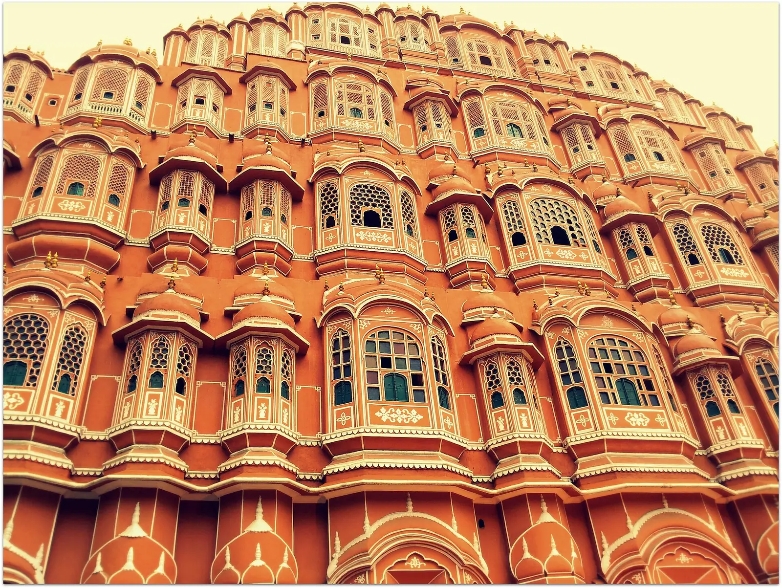 The honeycomb sandstone facade of Hawa Mahal in Jaipur, Rajasthan