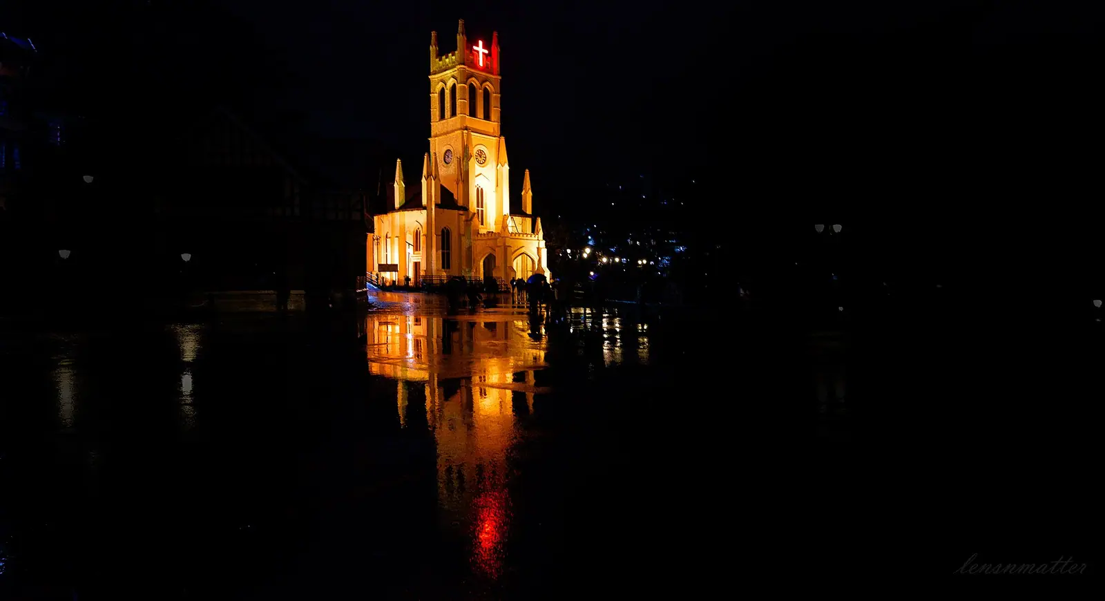 The yellow neo-Gothic facade of Christ Church on the Ridge in Shimla, Himachal Pradesh