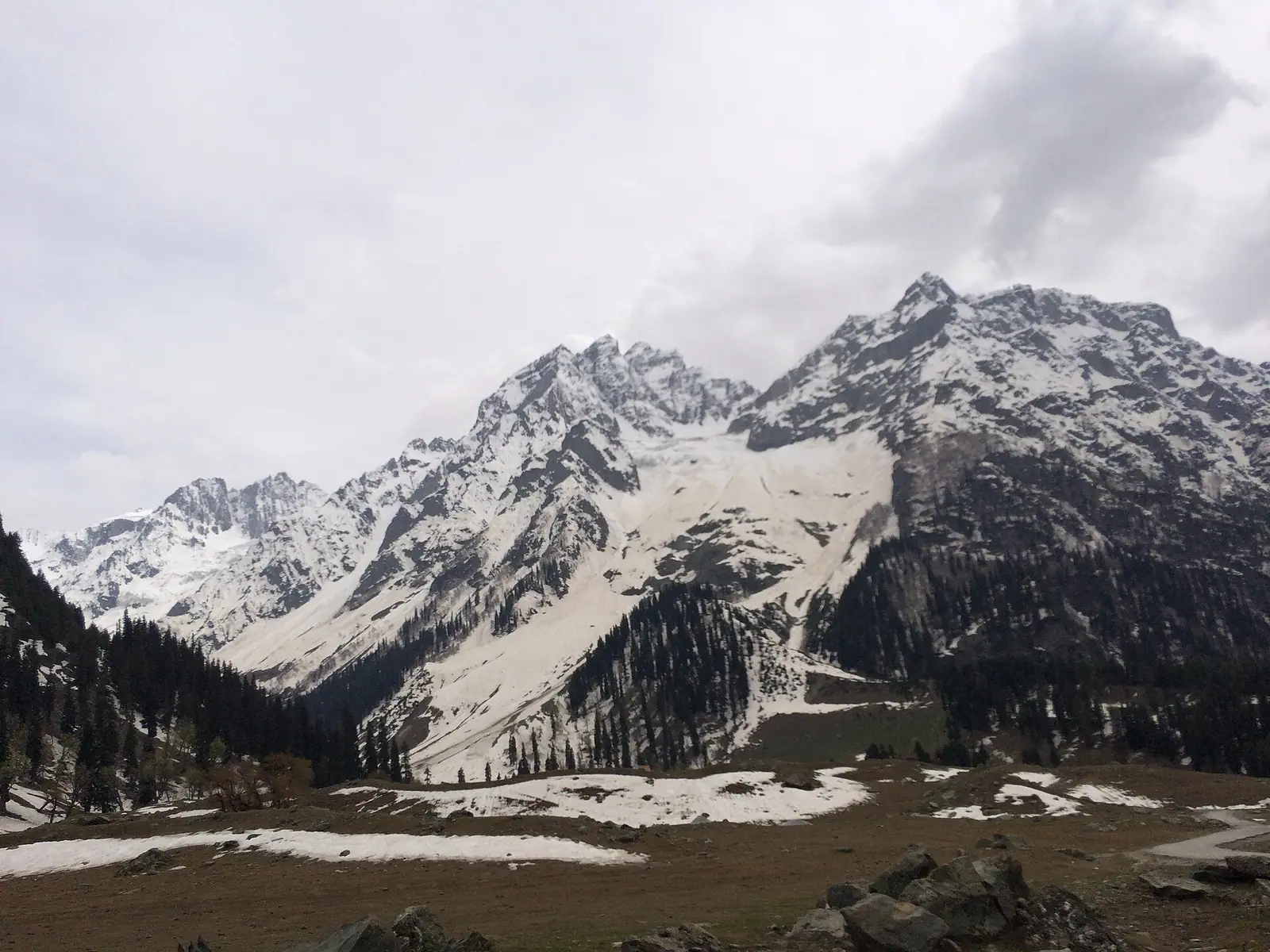Snow-covered peaks above the valley floor at Sonamarg, Kashmir